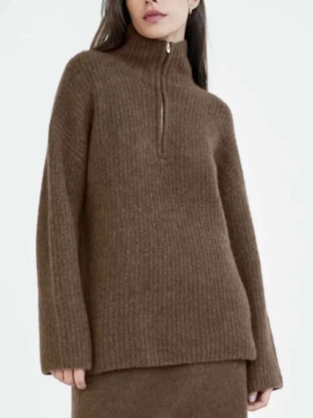 Babaton Brown Wool Yak Blend Charter Half Zip Mockneck Sweater